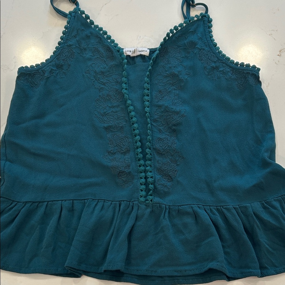 Love on a Hanger Teal Lace Trim Women Tank top